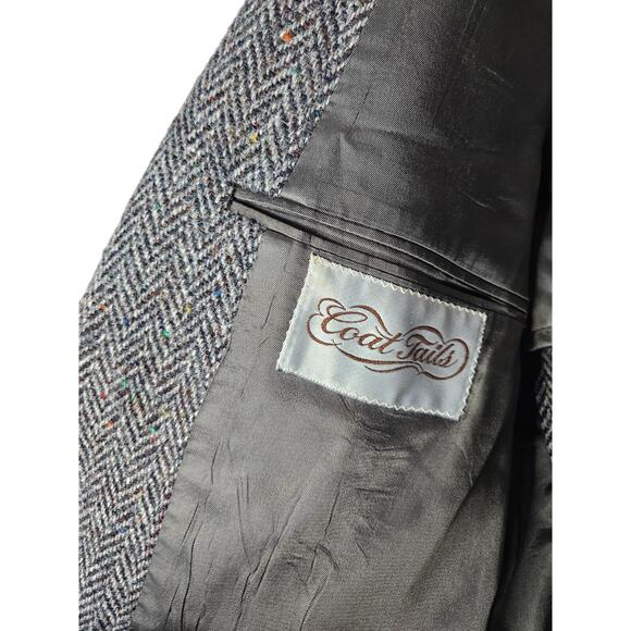 Vintage Harris Tweed 42 Blazer Union Made Gray Herringbone Wool Academia Classic - Picture 2 of 5